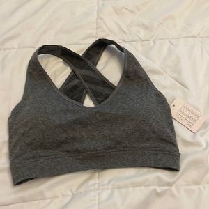 Grey crossover sports bra